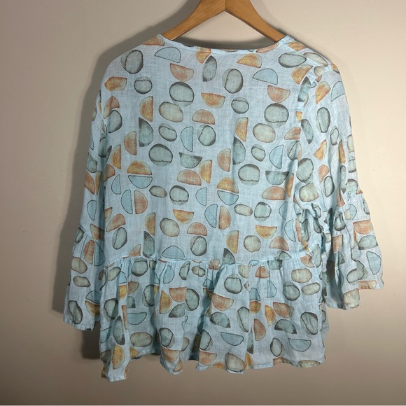 Click Color Me Cotton Linen Peplum Button Front Abstract Sage Green Blouse Large - Picture 7 of 9